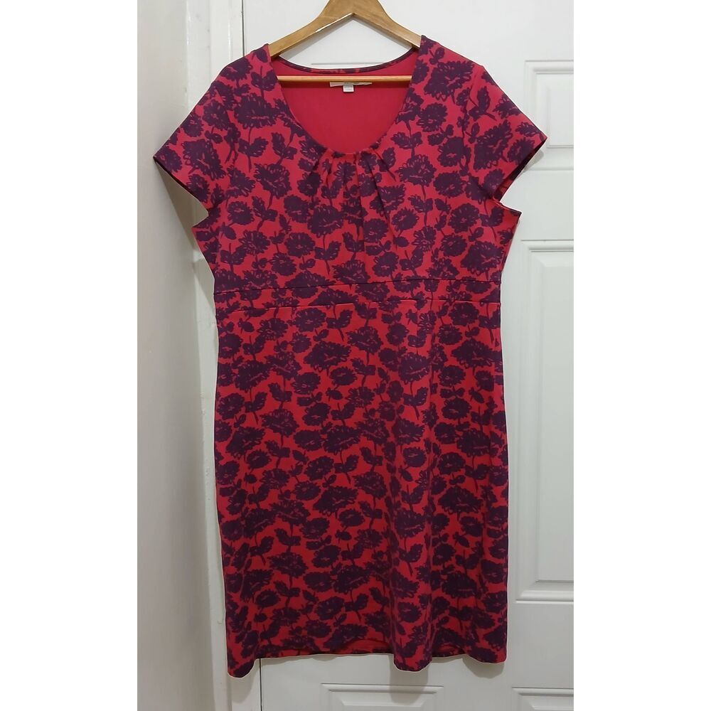 Boden womens size 18L coral pink blue cap sleeve stretch knit dress